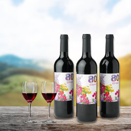 80th誕生日パーティー花束ワインラベル ワインラベル