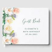 80th誕生日パーティー花模様ホワイト赤面ピンク ゲストブック (正面)