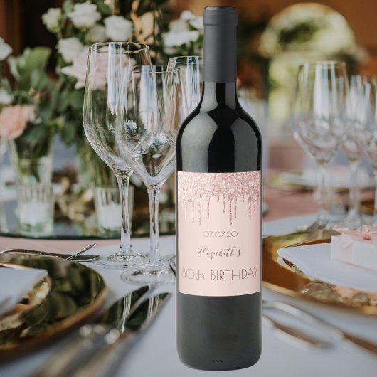 80th誕生日パーティー赤面バラ金ゴールドグリッタードライブ ワインラベル