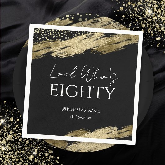 80th誕生日パーティー金ゴールドブラックルック誰が スタンダードカクテルナプキン