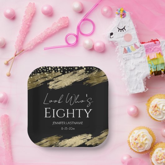 80th誕生日パーティー金ゴールドブラックルック誰が ペーパープレート (パーティー)