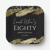 80th誕生日パーティー金ゴールドブラックルック誰が ペーパープレート (正面)