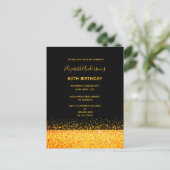 80th誕生日パーティー金ゴールドブラック・スパークル招待 ポストカード (スタンド正面)