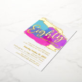 80th誕生日パーティー金ゴールド写真明るい抽象芸術アート 箔招待状 (回転した状態)