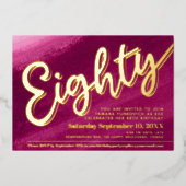 80th誕生日パーティー金ゴールド赤ピンクの洗剤 箔招待状 (正面)