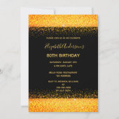 80th誕生日パーティー金ゴールド黒の輝き 招待状 (正面)