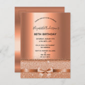 80th誕生日パーティー銅の輝く招待 ポストカード (正面/裏面)
