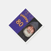 80th誕生日パーティー青い金ゴールド写真 スタンダードカクテルナプキン (角)