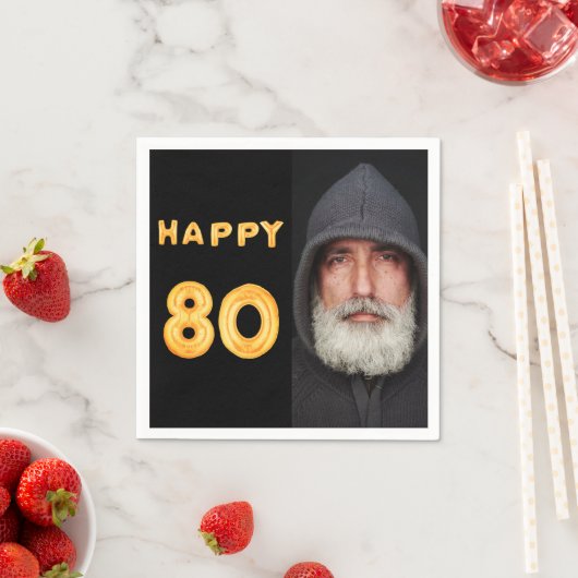 80th誕生日パーティー黒い金ゴールド写真男の男 スタンダードカクテルナプキン (インサイチュ)