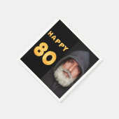 80th誕生日パーティー黒い金ゴールド写真男の男 スタンダードカクテルナプキン (角)