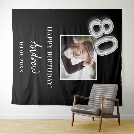 80th誕生日パーティー黒人写真名ガイ タペストリー (インサイチュ(横))