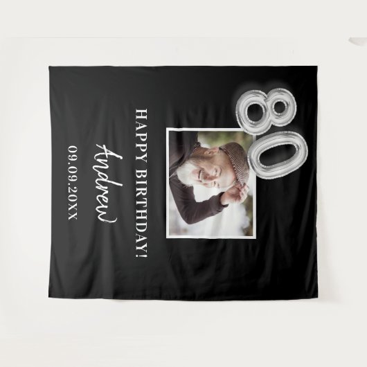 80th誕生日パーティー黒人写真名ガイ タペストリー (正面(横))