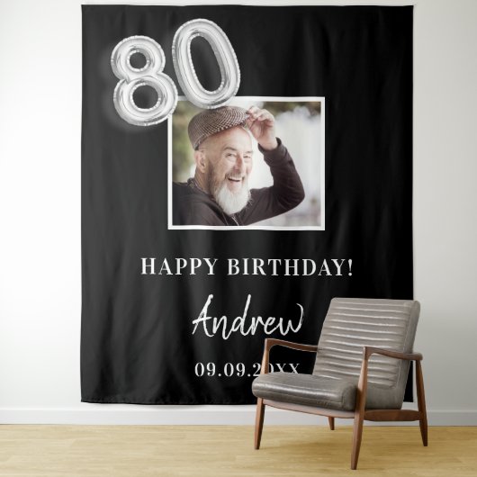 80th誕生日パーティー黒人写真名ガイ タペストリー (インサイチュ)