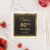 80th誕生日パーティー黒金ゴールド紙吹雪 スタンダードカクテルナプキン (インサイチュ)