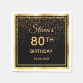 80th誕生日パーティー黒金ゴールド紙吹雪 スタンダードカクテルナプキン (正面)