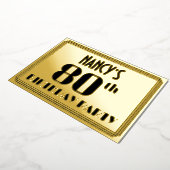 80th誕生日パーティー:アールデコの外観"80"と名前 箔招待状 (回転した状態)