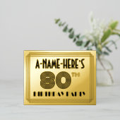 80th誕生日パーティー～アールデコスタイル「80」 +名前 箔招待状ポストカード (立ち正面)