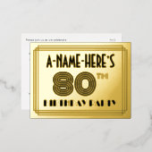 80th誕生日パーティー～アールデコスタイル「80」 +名前 箔招待状ポストカード (正面/裏面)