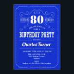 80th誕生日パーティー – ブルー王室のホワイト 招待状<br><div class="desc">第80回バースデーパーティーへの招待。スクリプエレガントトフォント付き青と白のレトロデザイン。応援80年！メッセージもしの詳細なカスタマイズが必要。</div>