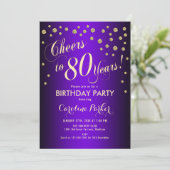 80th誕生日パーティー – 金ゴールドパープル 招待状 (スタンド正面)