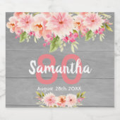 80th誕生日パーティーcoral dahlia flowers gray スパークリングワインラベル (シングルラベル)