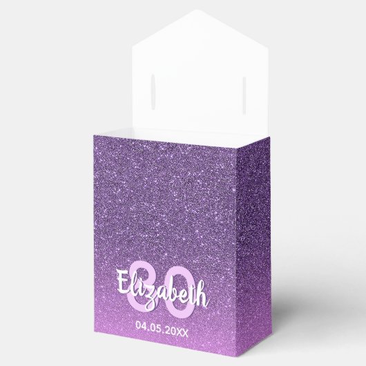 80th誕生日パープルピンクグリッターダイヤモンド名 フェイバーボックス (オープン)