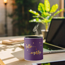 80th誕生日パープル金ゴールドhello 80タイポグラフィ マグカップ