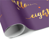 80th誕生日パープル金ゴールドhello 80タイポグラフィ ラッピングペーパー (ロールコーナー)