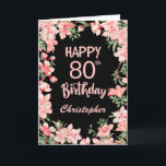 80th誕生日ピンク桃色水彩フローラブラック カード<br><div class="desc">80番目の誕生日ピンク桃水色フローラブラック誕生日カード。さらにカスタマイズするには、「クリック カスタマイズ   」ボタンをクリックし、デザインツールを使用してこのテンプレートを変更してください。</div>