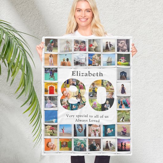 80th誕生日ファミリー写真テンプレート フリースブランケット