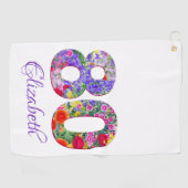 80th誕生日フローラカラフル名ゴルフタオル ゴルフタオル (横)