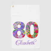 80th誕生日フローラカラフル名ゴルフタオル ゴルフタオル (正面)