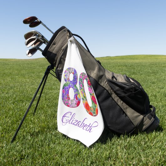 80th誕生日フローラカラフル名ゴルフタオル ゴルフタオル (グリーン)