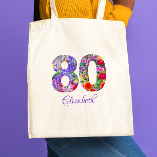 80th誕生日フローラカラフル名トートバッグ トートバッグ