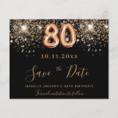 80th誕生日ブラックグリッター予算の日付を保存 チラシ (正面)
