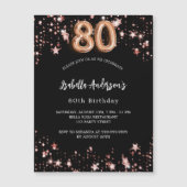 80th誕生日ブラックバラ金ゴールドスターズ豪華 マグネット招待状 (正面)