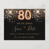 80th誕生日ブラックバラ金ゴールド日付を保存 案内ポストカード (正面)