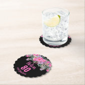 80th誕生日ブラックピンクフローラスクリプト名 ペーパーコースター (インサイチュ)