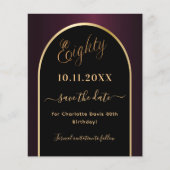 80th誕生日ブラックブルゴーニュ日付カードを保存 (正面)