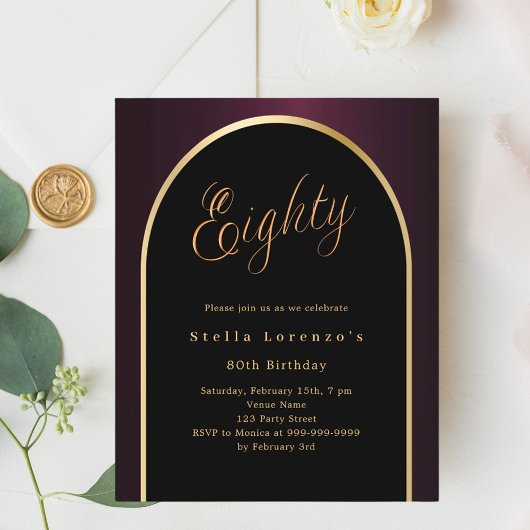 80th誕生日ブラックブルゴーニュ金ゴールドアーチ招待