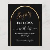 80th誕生日ブラック金ゴールドアーチ予算の日付を保存 チラシ (正面)