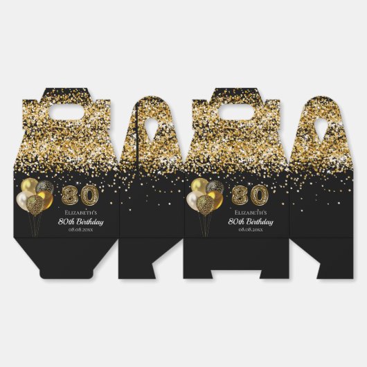 80th誕生日ブラック金ゴールドグリッターヒョウ感謝していヒョウ フェイバーボックス (見開き)