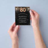 80th誕生日ブラック金ゴールドグリッター予算 チラシ (手)