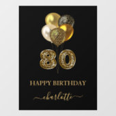 80th誕生日ブラック金ゴールドヒョウ印刷バルーン ウィンドウサイン (シート)