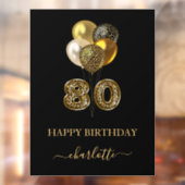80th誕生日ブラック金ゴールドヒョウ印刷バルーン ウィンドウサイン (シート2)