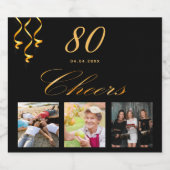 80th誕生日ブラック金ゴールド応援写真 スパークリングワインラベル (シングルラベル)