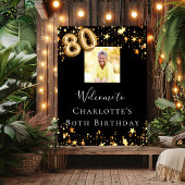 80th誕生日ブラック金ゴールド星写真ようこそ ポスター