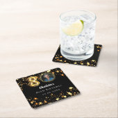 80th誕生日ブラック金ゴールド星写真 スクエアペーパーコースター (インサイチュ)