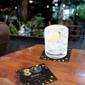 80th誕生日ブラック金ゴールド星写真 スクエアペーパーコースター