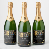 80th誕生日ブラック金ゴールド星写真 スパークリングワインラベル (ボトル)